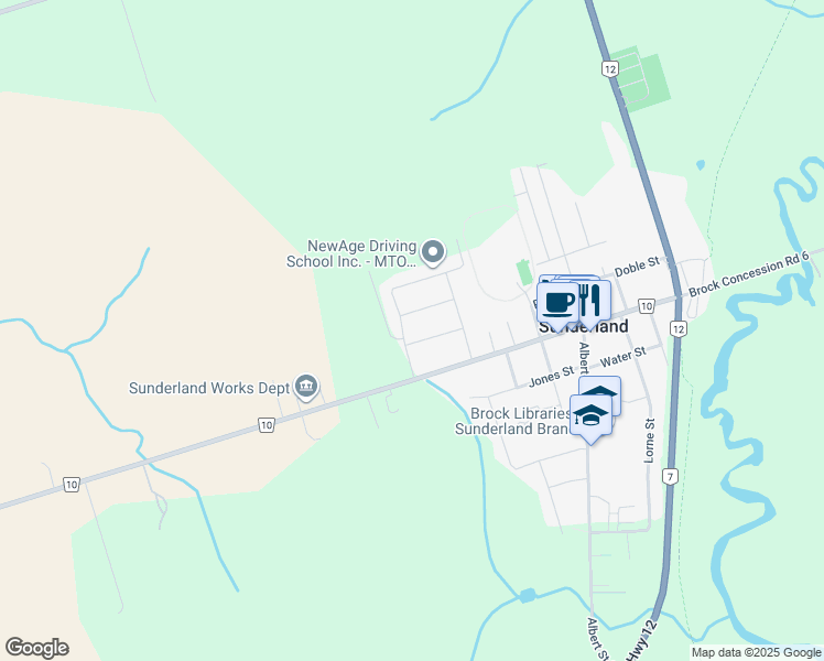 map of restaurants, bars, coffee shops, grocery stores, and more near 7 Sunderland Meadows Drive in Brock