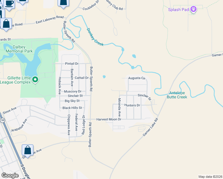 map of restaurants, bars, coffee shops, grocery stores, and more near 3403 Quacker Avenue in Gillette
