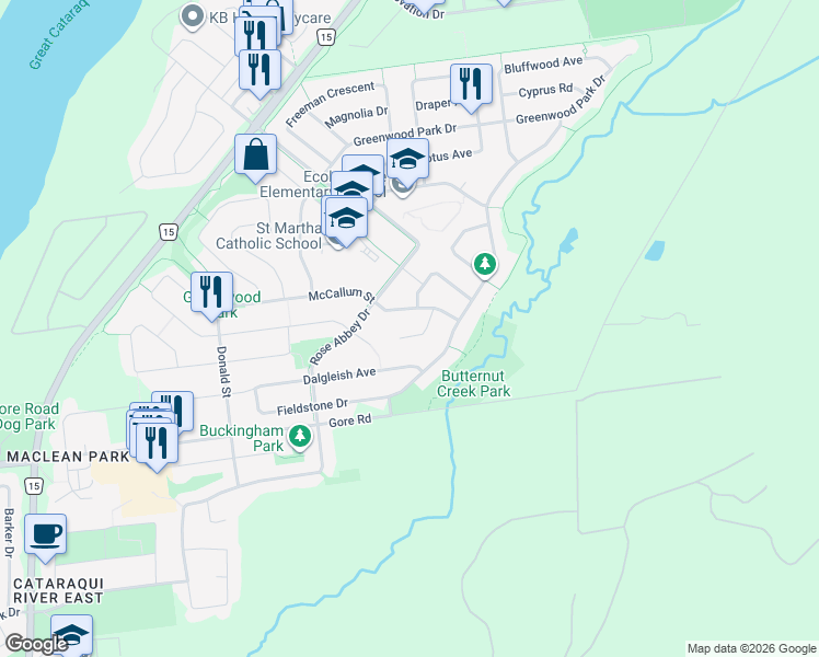 map of restaurants, bars, coffee shops, grocery stores, and more near 496 Cheryl Place in Kingston