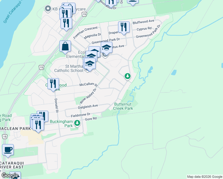 map of restaurants, bars, coffee shops, grocery stores, and more near 532 McCallum Street in Kingston