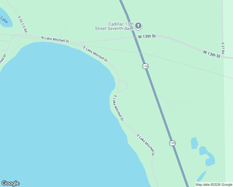 map of restaurants, bars, coffee shops, grocery stores, and more near 2144 E Lake Mitchell Dr in Cadillac