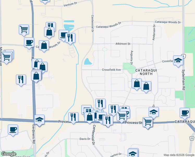 map of restaurants, bars, coffee shops, grocery stores, and more near 402 Cavendish Crescent in Kingston