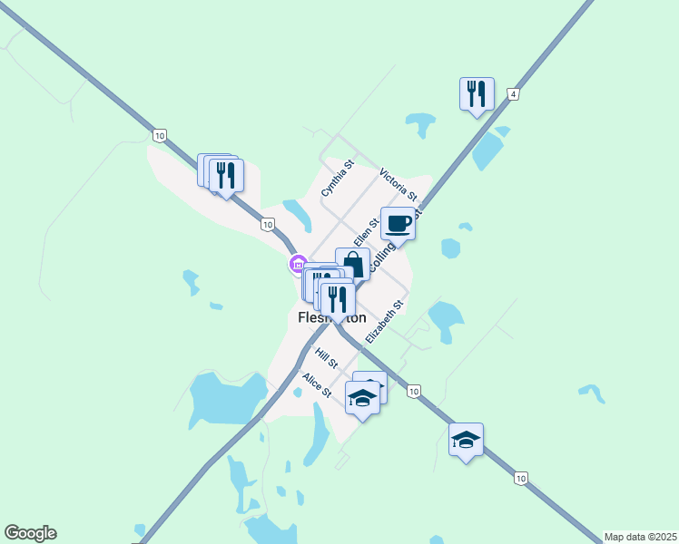 map of restaurants, bars, coffee shops, grocery stores, and more near 5 Ellen Street in Flesherton
