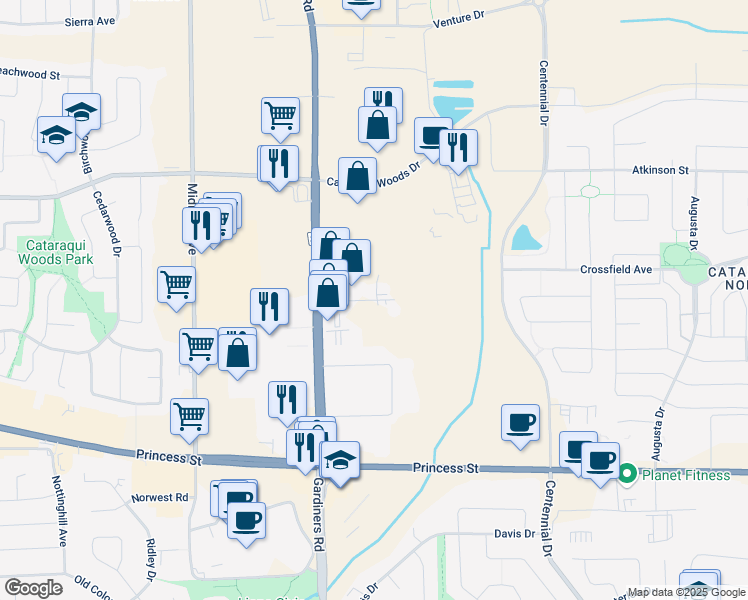 map of restaurants, bars, coffee shops, grocery stores, and more near 614 Norris Court in Kingston