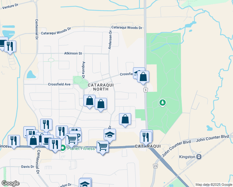 map of restaurants, bars, coffee shops, grocery stores, and more near 1228 Andersen Drive in Kingston