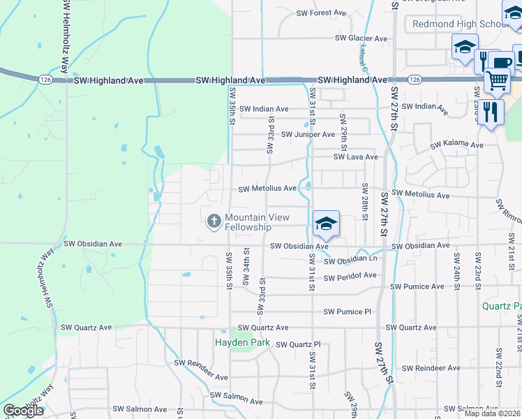 map of restaurants, bars, coffee shops, grocery stores, and more near 1331 Southwest 33rd Street in Redmond