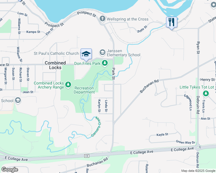 map of restaurants, bars, coffee shops, grocery stores, and more near 441 Glenview Avenue in Combined Locks