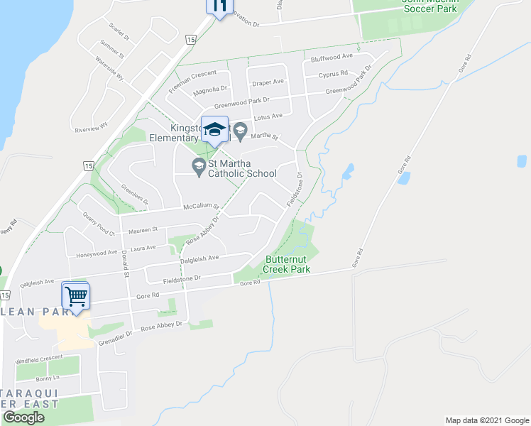map of restaurants, bars, coffee shops, grocery stores, and more near 532 McCallum Street in Kingston