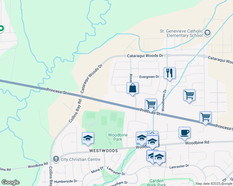 map of restaurants, bars, coffee shops, grocery stores, and more near 939 Blossom Street in Kingston