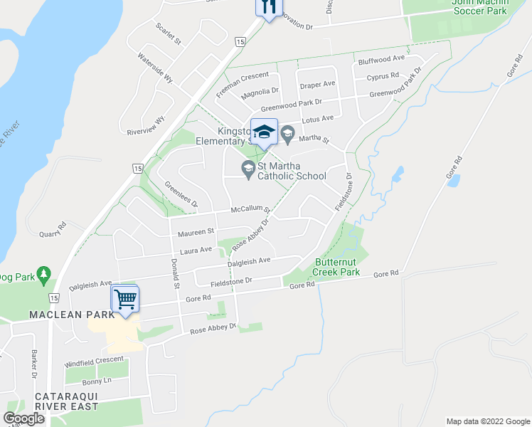 map of restaurants, bars, coffee shops, grocery stores, and more near 481 McCallum Street in Kingston