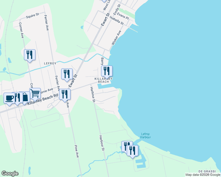 map of restaurants, bars, coffee shops, grocery stores, and more near 40 Stoney Point Road in Innisfil