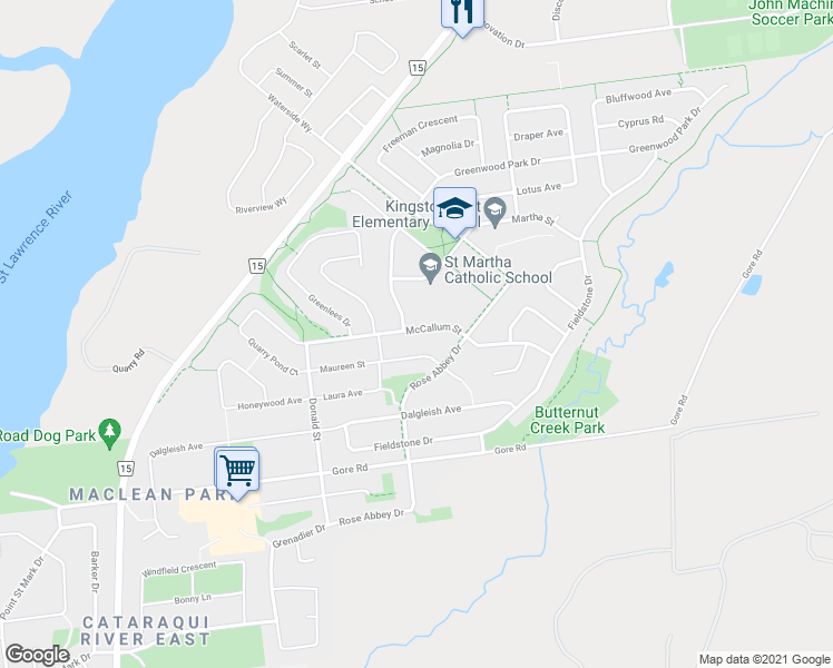 map of restaurants, bars, coffee shops, grocery stores, and more near 445 McCallum Street in Kingston