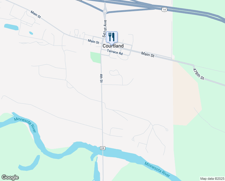 map of restaurants, bars, coffee shops, grocery stores, and more near 313 4th Street in Courtland