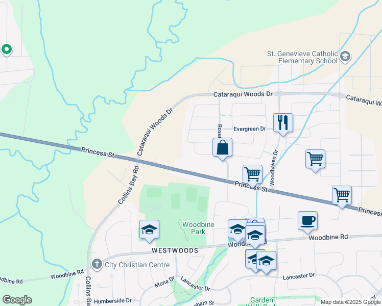 map of restaurants, bars, coffee shops, grocery stores, and more near 939 Blossom Street in Kingston