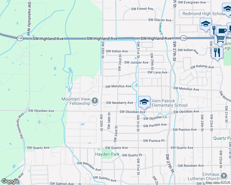 map of restaurants, bars, coffee shops, grocery stores, and more near 1323 Southwest 33rd Street in Redmond