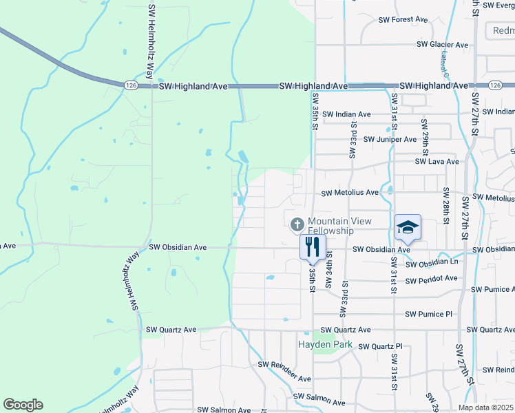 map of restaurants, bars, coffee shops, grocery stores, and more near 3885 Southwest Obsidian Avenue in Redmond