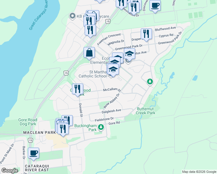map of restaurants, bars, coffee shops, grocery stores, and more near 445 McCallum Street in Kingston