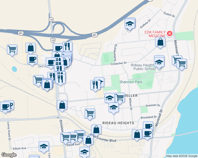 map of restaurants, bars, coffee shops, grocery stores, and more near 93 Compton Street in Kingston