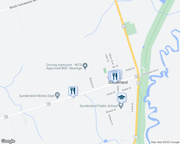 map of restaurants, bars, coffee shops, grocery stores, and more near 7 Rynard Street in Sunderland