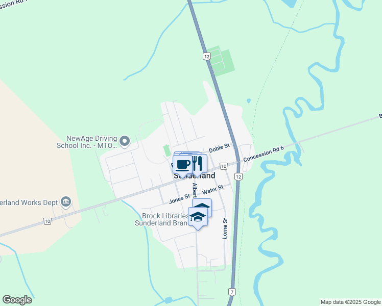 map of restaurants, bars, coffee shops, grocery stores, and more near 42 Doble Street in Brock
