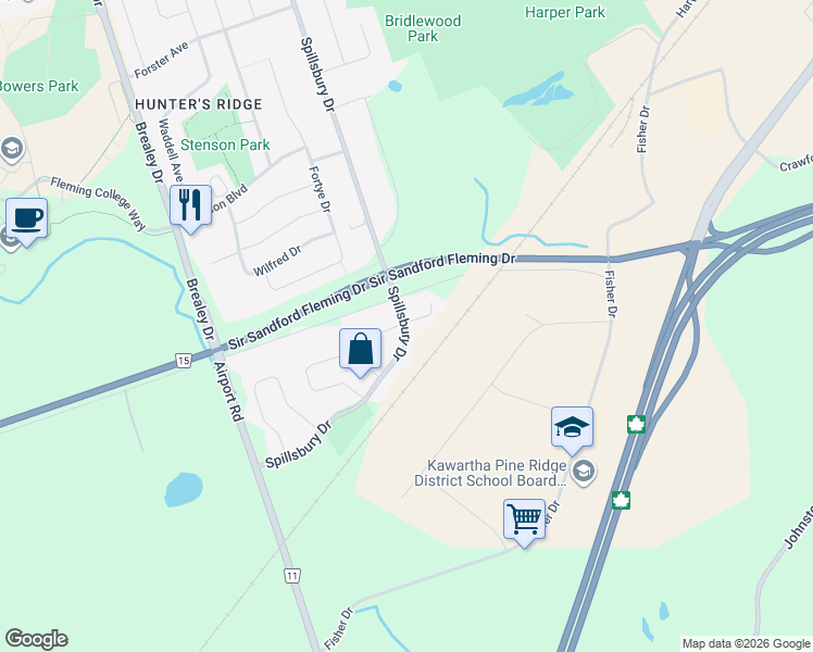 map of restaurants, bars, coffee shops, grocery stores, and more near 454 Spillsbury Drive in Peterborough