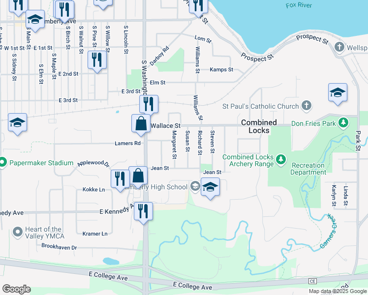 map of restaurants, bars, coffee shops, grocery stores, and more near 518 Susan Street in Combined Locks