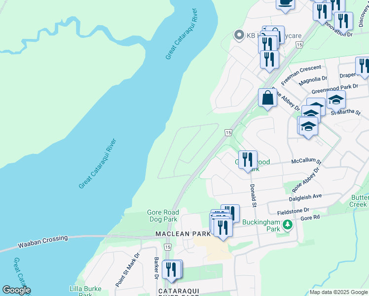 map of restaurants, bars, coffee shops, grocery stores, and more near Eventide Way in Kingston