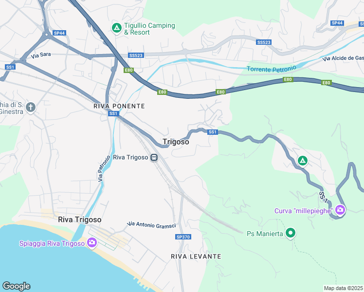 map of restaurants, bars, coffee shops, grocery stores, and more near 249 Via Aurelia in Sestri Levante