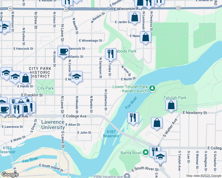 map of restaurants, bars, coffee shops, grocery stores, and more near 1008 East Eldorado Street in Appleton