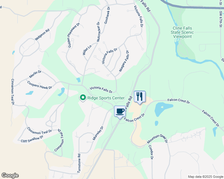 map of restaurants, bars, coffee shops, grocery stores, and more near 1155 Victoria Falls Drive in Redmond