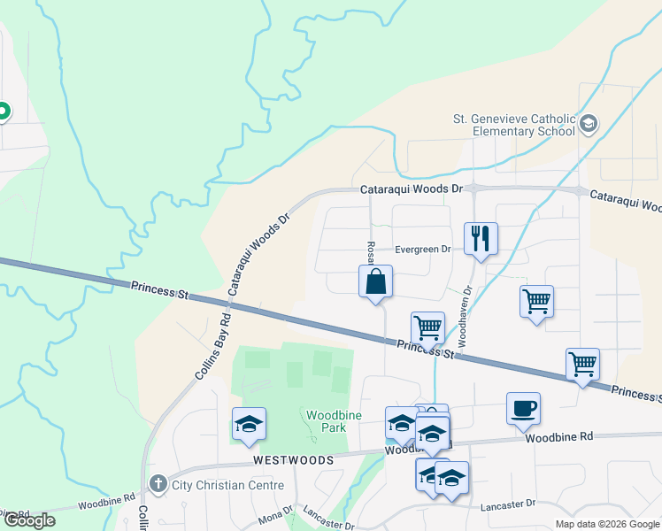 map of restaurants, bars, coffee shops, grocery stores, and more near 1228 Carfa Crescent in Kingston