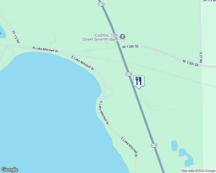 map of restaurants, bars, coffee shops, grocery stores, and more near 2200-2412 East Lake Mitchell Drive in Cadillac