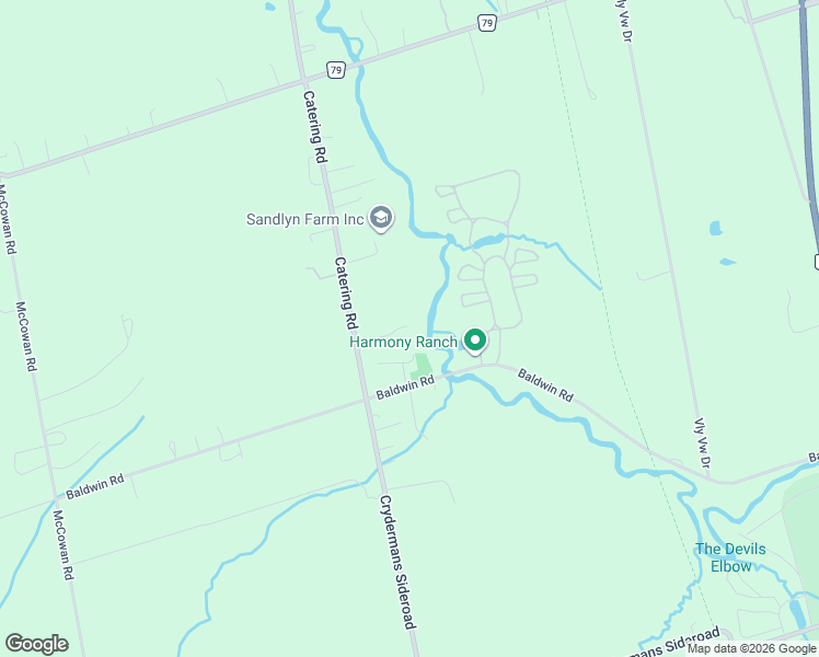map of restaurants, bars, coffee shops, grocery stores, and more near 696 Catering Road in Georgina