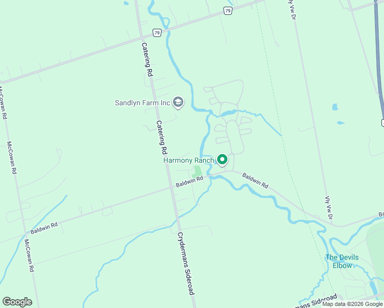 map of restaurants, bars, coffee shops, grocery stores, and more near 696 Catering Road in Georgina