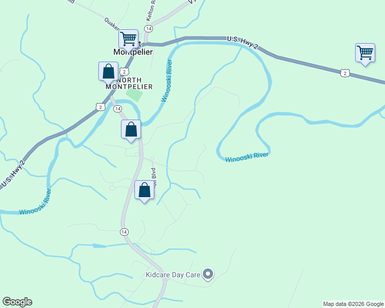 map of restaurants, bars, coffee shops, grocery stores, and more near 275 Pine Ridge Road in East Montpelier