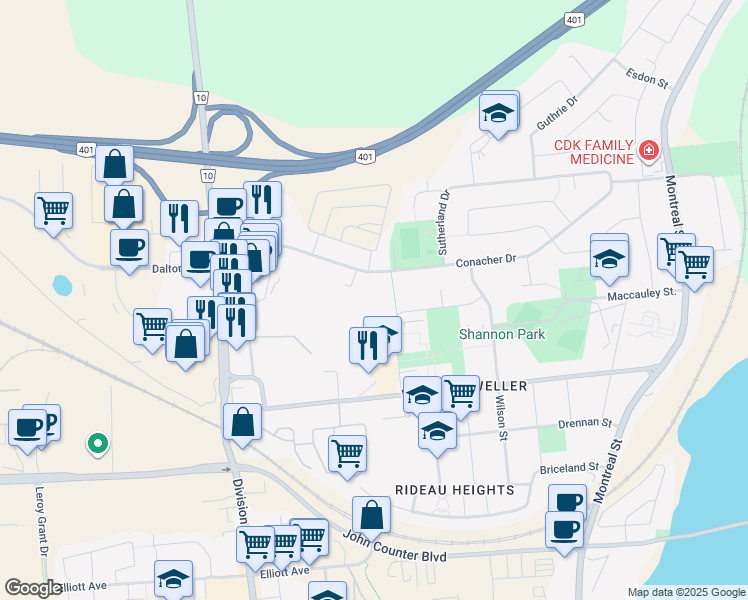 map of restaurants, bars, coffee shops, grocery stores, and more near 87 Compton Street in Kingston