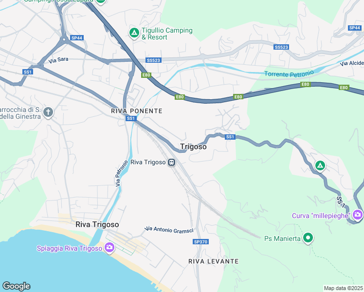 map of restaurants, bars, coffee shops, grocery stores, and more near 36 Via Croce in Sestri Levante