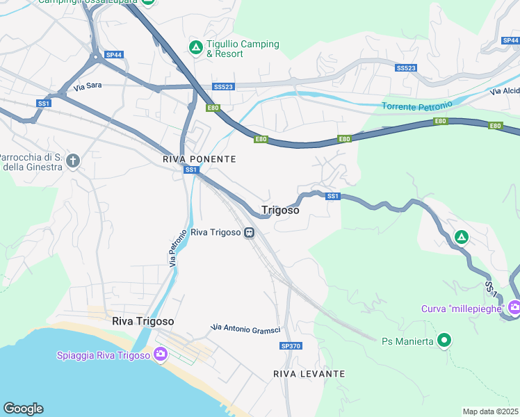 map of restaurants, bars, coffee shops, grocery stores, and more near 36 Via delle Croce in Trigoso