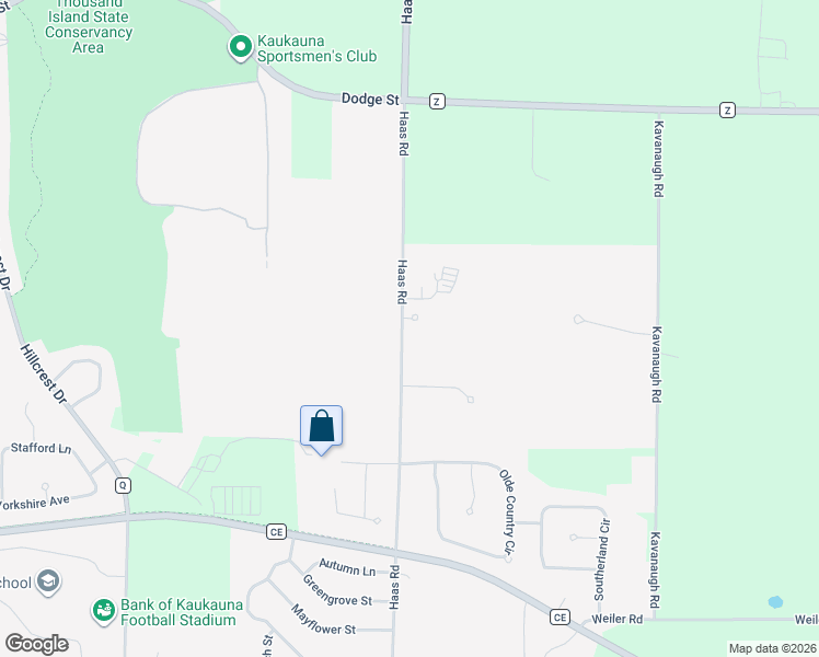 map of restaurants, bars, coffee shops, grocery stores, and more near 11 Links Court in Kaukauna