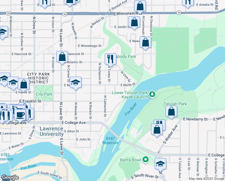 map of restaurants, bars, coffee shops, grocery stores, and more near 1008 East Eldorado Street in Appleton