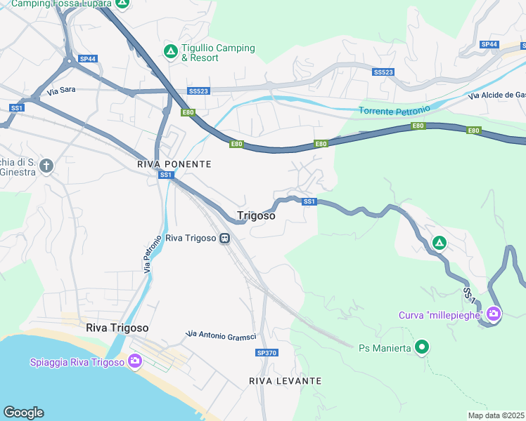 map of restaurants, bars, coffee shops, grocery stores, and more near 249 Via Aurelia in Sestri Levante