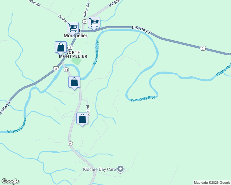 map of restaurants, bars, coffee shops, grocery stores, and more near 275 Pine Ridge Road in East Montpelier