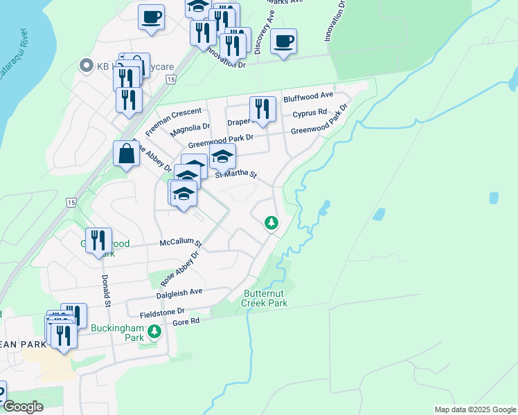 map of restaurants, bars, coffee shops, grocery stores, and more near 707 Margaret Way in Kingston