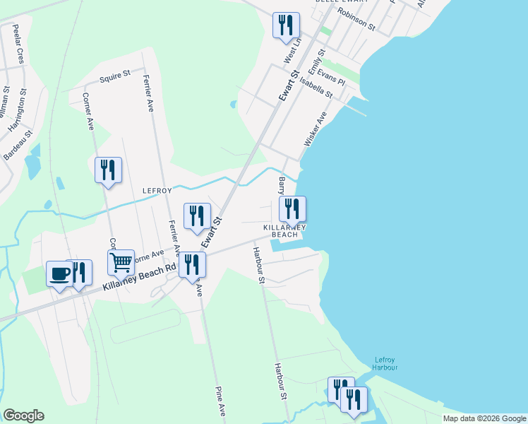map of restaurants, bars, coffee shops, grocery stores, and more near 922 Elizabeth Avenue in Innisfil