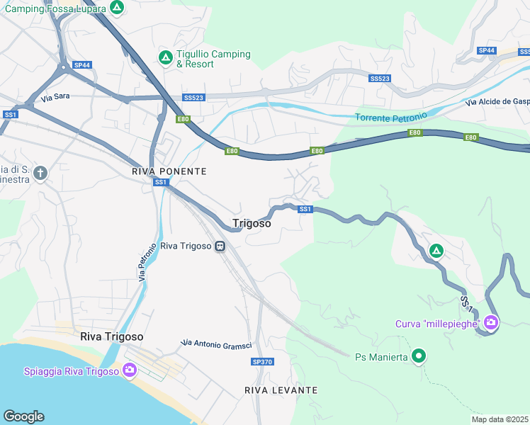 map of restaurants, bars, coffee shops, grocery stores, and more near 205 Via Aurelia in Sestri Levante