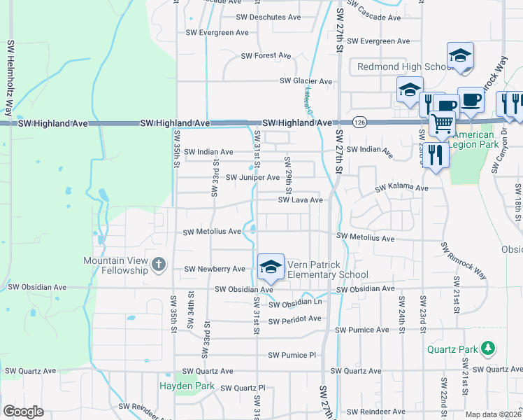 map of restaurants, bars, coffee shops, grocery stores, and more near 1201 Southwest 28th Street in Redmond