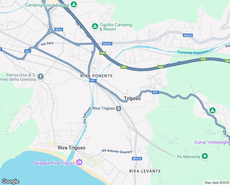 map of restaurants, bars, coffee shops, grocery stores, and more near 205 Via Aurelia in Sestri Levante