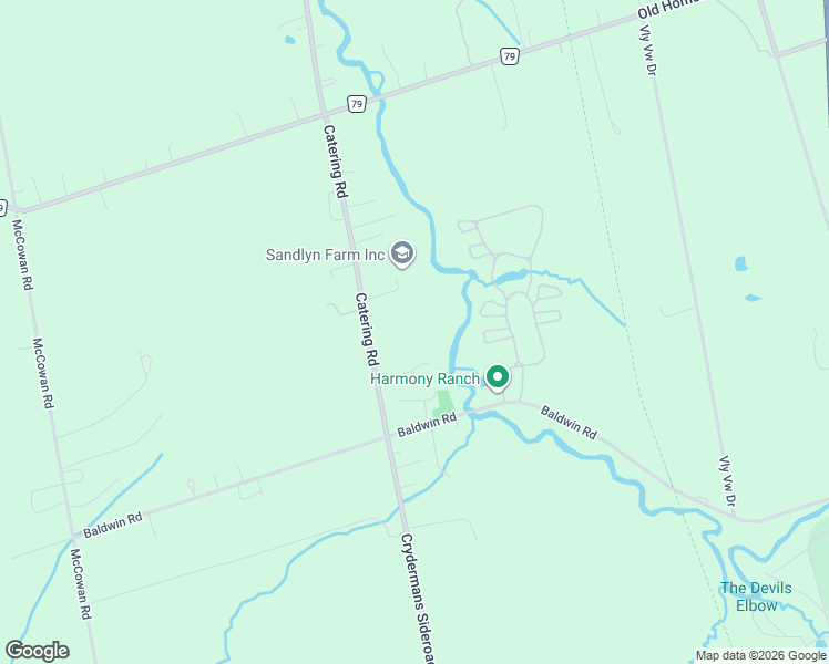 map of restaurants, bars, coffee shops, grocery stores, and more near 696 Catering Road in Georgina