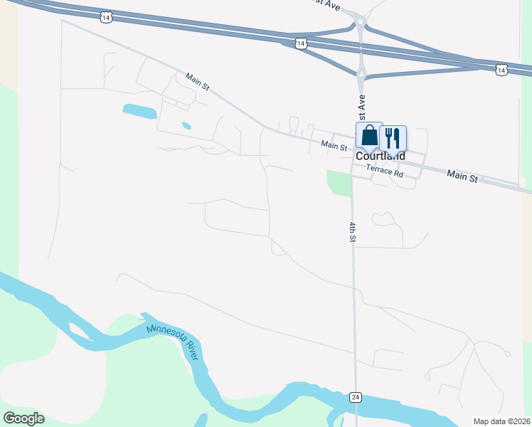 map of restaurants, bars, coffee shops, grocery stores, and more near 502 West Ridge Road in Courtland