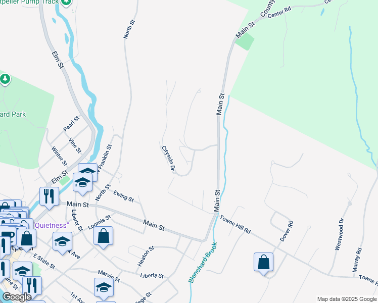 map of restaurants, bars, coffee shops, grocery stores, and more near 140 Murray Hill Drive in Montpelier